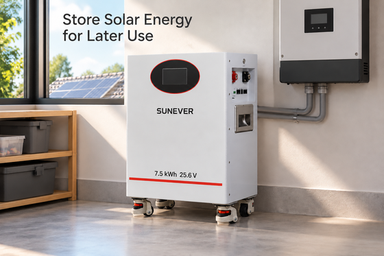 SUNEVER 7.68kWh 25.6V 300Ah LiFePO4 Lithium Solar Battery for Home Energy Storage and Off-Grid Backup Power