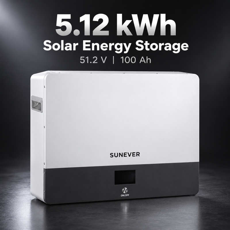 SUNEVER 5kWh Wall-Mounted LiFePO4 solar energy storage battery 51.2V 100Ah for solar battery storage system