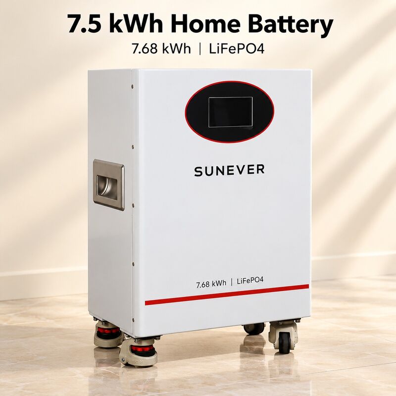 SUNEVER 7.68kWh 25.6V 300Ah LiFePO4 Lithium Solar Battery for Home Energy Storage and Off-Grid Backup Power